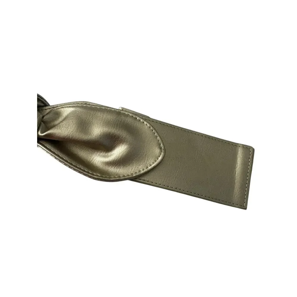 INC Small / Medium Gold Faux Leather Bow Belt Cumberbund Wedding Stretch #7335